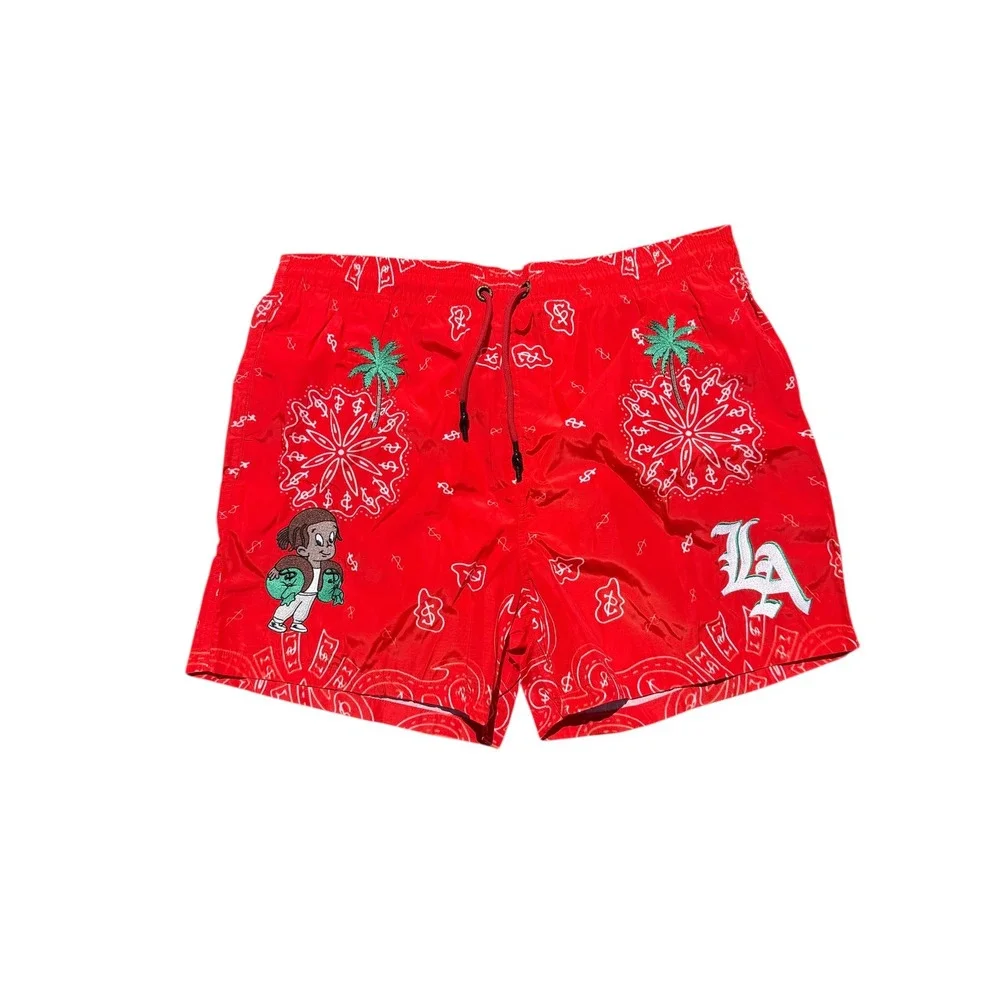 Bain de Mer Mens LA Print Embroidered Swim Trunks Red Bandana Shorts 3XL NEW